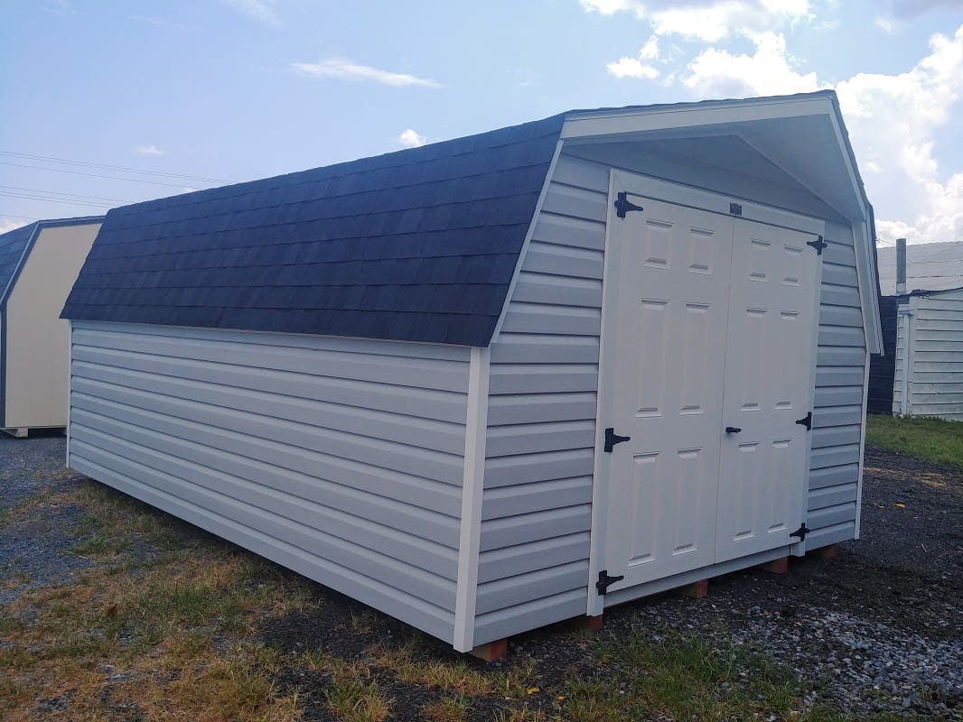 12x16 Vinyl Barn Storage Shed With A Workbench And Double Doors