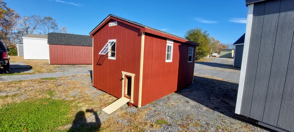 Image of red chicken coop