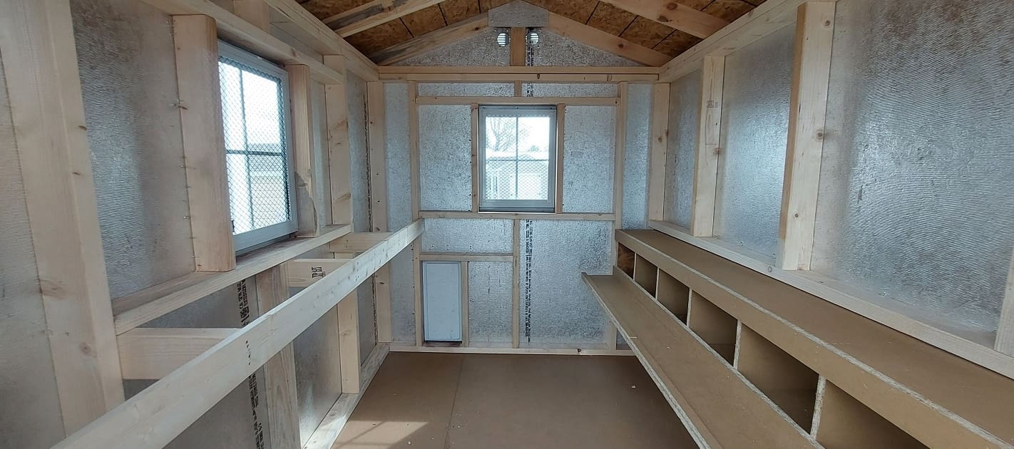 6x8 Cottage Coop Stock#1921-W interior of chicken coop