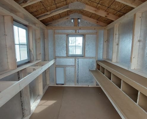 6x8 Cottage Coop Stock#1921-W interior of chicken coop