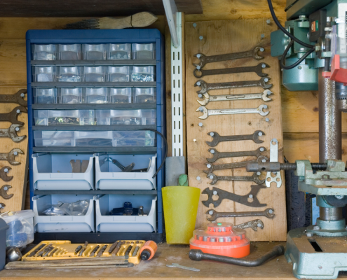 Interior Of An Organized Tool Shed