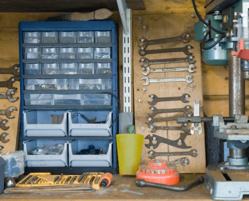 Interior Of An Organized Tool Shed