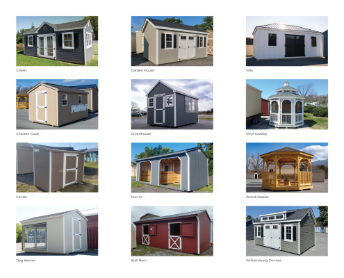 Shed images in different colors and styles